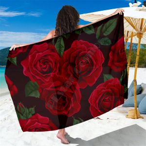 Red Roses Sarong 3D Gedrukte handdoek Summer Seaside Resort Casual Boheemse stijl Beachhanddoek 02