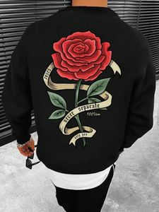 Rode Rozen Verpakt In Linten Afdrukken Mannelijke Trui Herfst Crewneck Hoodies Comfortabele Hip Hop Kleding Street Style Sweatshirt 240112