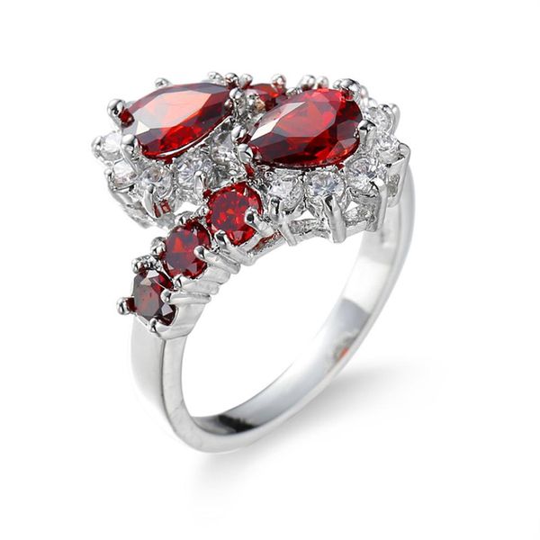 Anillo de dedo con gema de rubí rojo CZ, oro blanco relleno, banda para fiesta de compromiso de boda, Sz6-10259U