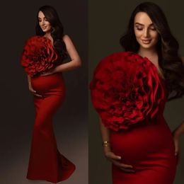 Vestido de maternidad con volantes rojos, vestido de fotografía para sesión de fotos, vestidos de Baby Shower para mujer embarazada