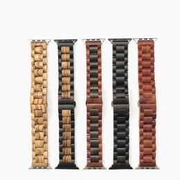 Rode Sandaal Houten Strap voor Apple Watch Band 44mm 42mm 40mm 38mm Luxe Retro Polsband Butterfly Buckle Iwatch Series 6 5 4 Se Watchband Smart Accessoires