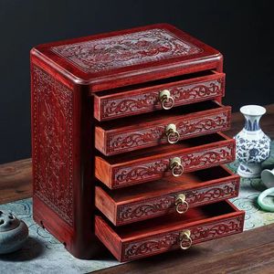 Boîte à bijoux en bois de santal rouge, armoire de rangement à tiroirs en bois rouge, bureau en bois massif chinois, boîte de rangement multicouche et armoire diverse