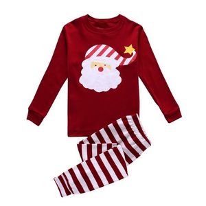 Red Santa Baby Girls Pyjama Dessen Pakken 100% katoen Kerstkinderen Pyjamas Set 2-7 jaar slaapkleding jongens T-shirt Tops Trouser 210413 252r