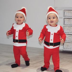 Rouge Santa Claus Baby Boy Vêtements Ensembles Père Noël Costumes Nouveau-né T-shirt Pantalon Caps Vêtements Costume Combinaison Polaire Tenues 210413