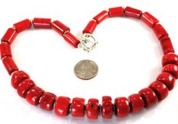 Red Sea Coral Nugget Silver Toggle Lange handgemaakte ketting 21 "Gratis verzending