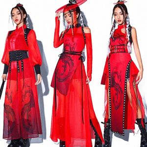 Série rouge Style chinois Jazz Dance Costume Femmes Hip Hop Vêtements Gogo Dance Performance Costume Adulte Kpop Stage Vêtements BL12517 y3AJ #