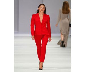 Red Set Women Business Costumes Bureau des dames Uniforme Elegant Pant Suits 2 pièces Pantalon Jacket personnalisé Made1028463