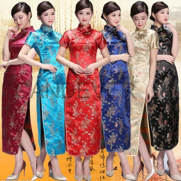 Vestido de novia chino sexy rojo qipao tradicional largo Cheongsam mujer bordado elegante vestido dividido femenino Floral Cheongsam 240130