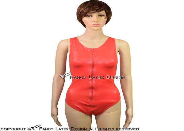Red Sexy Latex Catsuit Contanes Rompers MAINTRAIRE avec zip à dos en caoutchouc Costume plus taille S 00079589301
