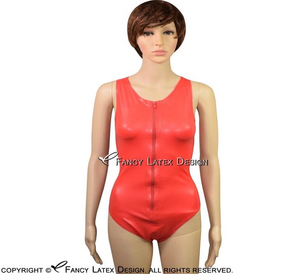 Red Sexy Latex Catsuit Jumps Contanes Rompers Swimsuit avec zip à dos en caoutchouc Costume plus taille S 00079476104