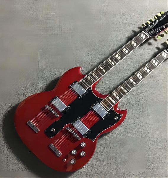 Red SG Double Neck Guitare électrique Chrome Hardware Spot 12String6String Acajou