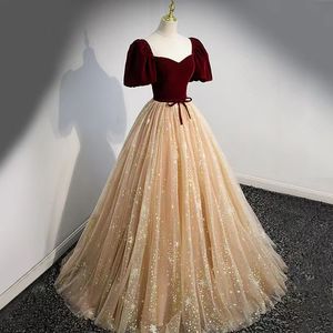 Rood glanzende avondjurken Felgele pailletten kralen Halter Lange elegante prinses prom jurk formele feestjurken op maat gemaakte sweep trein gewaad de mariee 403