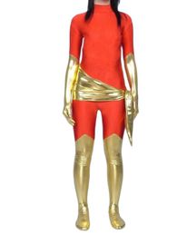 Rojo brillante oro Cosplay Catsuit niñas Spandex Zentai mono Halloween mono Unisex traje fiesta vestido de lujo