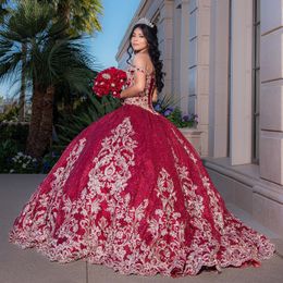 Robe De Quinceanera rouge brillant, robe De bal en dentelle brodée, paillettes appliquées, robe De soirée De 15 ans, doux 16