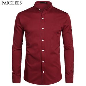 Chemise rouge hommes affaires décontracté hommes robe chemises bandes collier boutonnage baisses hommes manches longues quotidien travail mens camisa social masculina 210524