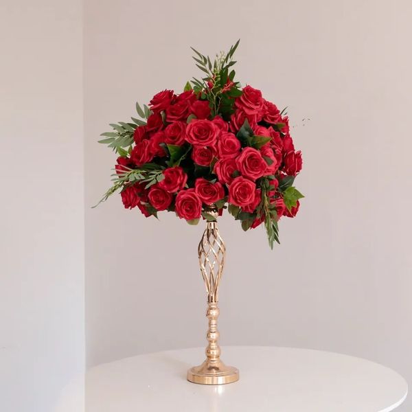 Boule de fleurs en soie rouge pour mariage embrassant boule centres de décoration de mariage imake886