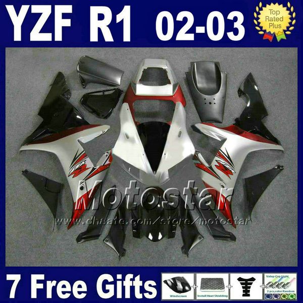 Corps argent rouge pour kit carénage YAMAHA 2002 2003 YZF R1 Kit kit moulé par injection 02 03 Kits carénage ABS carrosserie 27RD