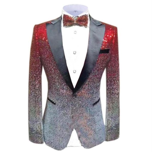 Traje rojo plateado para hombre, chaqueta verde a la moda, Blazer, fiesta de graduación, cena, esmoquin, chaqueta de actuación para escenario, boda, disfraz brillante 275t