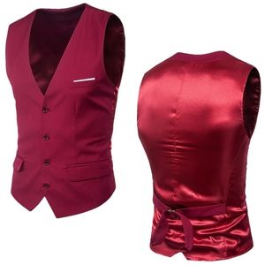 Red Slim Fit Jurk Vest Vest Mannen Spring Slim Fit V-hals Suit Vesten Mens Bruiloft Bruidegom Party Tuxedo Gilet Homme 6XL 210522