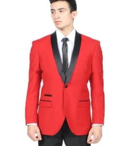 Red Slim Fit Wedding Tuxedos for Men Suits 2018 Black Shawl Rapel Eén knop Tweede stuk jasbroek aangepaste man Suit 7095257