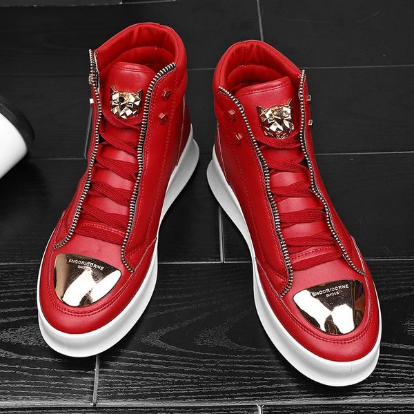 Sneakers Red Casual Top Flat Snakeskin Robe High Zipper Fashion Club Hip Hop Streetwear Men Designer Chaussures 231018 239