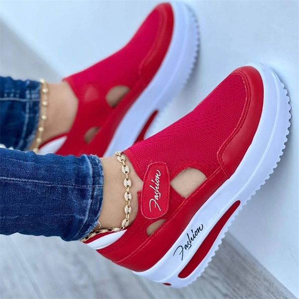 Sneakers Red Femme Chaussures Femme Tennis toile chaussure femelle Femelle Casual Ladies Sport Plateforme Sneaker Hollow Out 220812