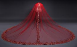 Voiles de mariée en tulle doux rouge avec appliques de dentelle et paillettes, voile de mariage cathédrale avec peignes, longueur personnalisée pour mariées7227492