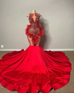 Rode sprankelende zeemeermin prom koningin verjaardag jurken pure mesh vlek Gillter kristal kralen zwart meisje avondjurk voor gelegenheid