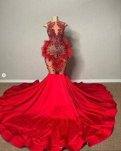 Rouge scintillant sirène bal reine robes d'anniversaire pure maille tache Gillter cristal perlé noir fille soirée occasion robe