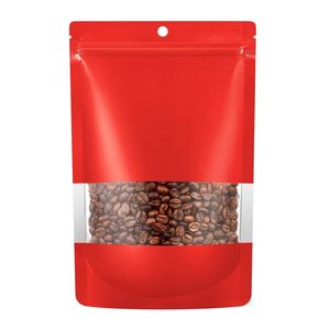 Sacs auto-scellants rouges en papier d'aluminium mat avec fenêtre frontale transparente, pochette refermable thermoscellable pour le stockage des aliments LX4327