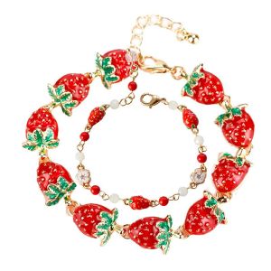 Rode Aardbei Rozen Bedelarmband Bangles Kawaii Glanzend Kristal Armbanden Voor Vrouwen Fruit Sieraden Accessoire Meisje Geschenken