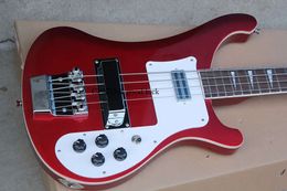 Guitare basse électrique Ricken à cordes rouges avec touche en palissandre Pickguard blanc