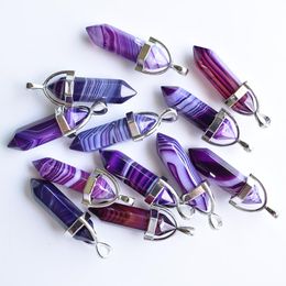 Purple Stripe onyx pilier forme point Chakra pendentifs à breloques pour la fabrication de bijoux boucles d'oreilles collier bricolage