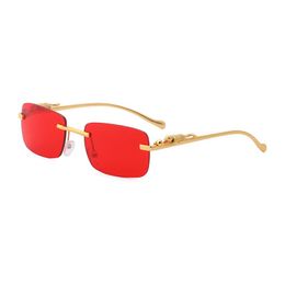 Rode zonnebril voor vrouwelijke ontwerper Carti -bril Square Panther Leopard Gold Metal Classic Rimless Rectangle Eyewear Fashion Retro Brand -bril Sonnenbrille