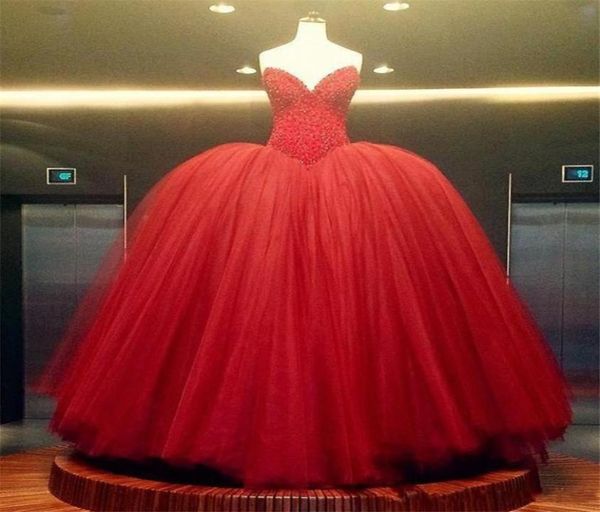 Vestidos de fiesta de vestir de novia rojo tul múltiples con cuentas múltiples vestidos de noche hinchados hinchados folletos folletos mujeres mujeres vesti8595578