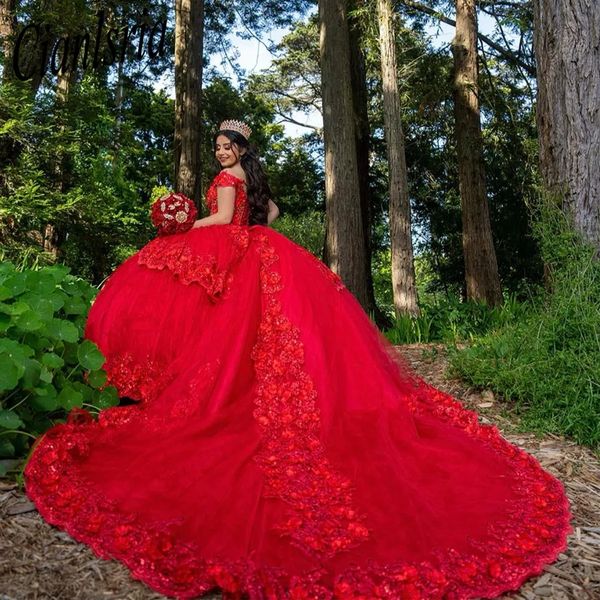 Robe de bal rouge à volants et paillettes, robe princesse de Quinceanera, robes de soirée pour filles de 16 à 15 ans