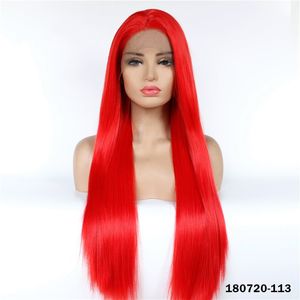 Rouge Synthétique Lacefrontal Perruque Simulation Cheveux Humains Lace Front Perruques 12 ~ 26 pouces Long Silky Straight Perreques 180720-113
