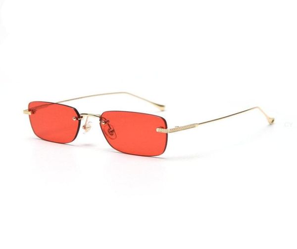 Lunettes de soleil teintées rouges hommes sans monture lunettes de soleil rectangulaires rétro pour femmes 2021 été vert or métal haute qualité FML9130278