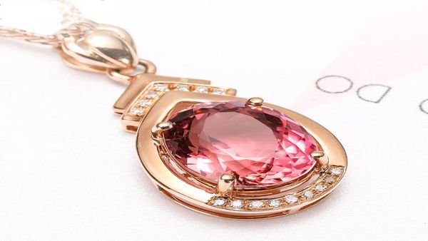Pendentif Tourmaline rouge, collier en or Rose 18 carats, pierres précieuses colorées pour femmes, bague en argent massif 8202259