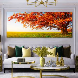 Arbre rouge arbre vert peinture murale paysage affiches et impressions toile Art soleil photos pour salon moderne décor à la maison