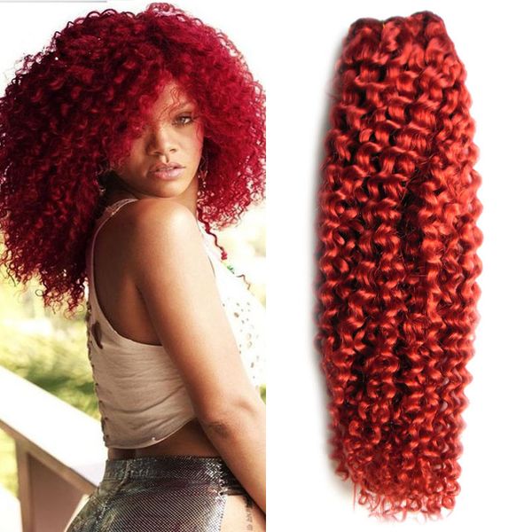 ROJO Sin procesar Afro Kinky Curly Weave Cabello humano 100g 1pcs Brazilian Kinky Curly Virgin Hair 1 Bundles calidad de trama doble, sin derramamiento