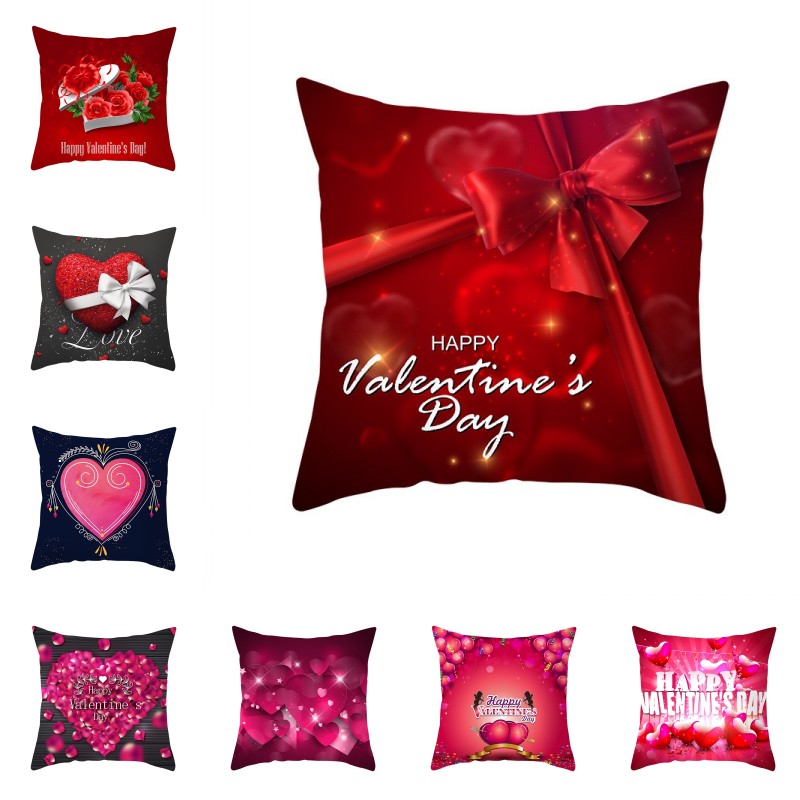 Red Valentine Day Pillowcase Wedding Lover Cushion Cover Happy Valentines Day Heart Shaped Printed Pillow Case