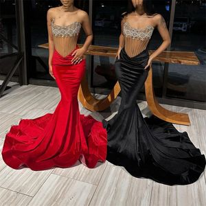 Veet – robe de bal longue rouge pour filles noires, tenue sirène de fête d'anniversaire, sans bretelles, robes de soirée, 2024, 322