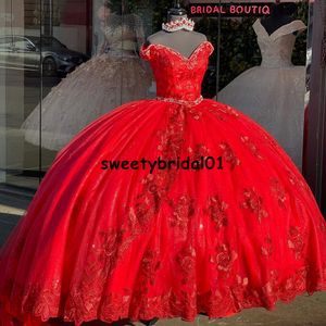 Red Vestido de 15 Anos Quinceanera Jurken met 3D Applique Beaded 2 Stuks Sweet 16 Jurk Sweetheart Pageant Towns Sweep Trein
