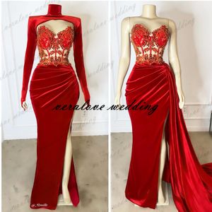 Vevlet – robe de soirée sirène rouge, avec veste à manches longues, enveloppante, en dentelle perlée, robe de bal africaine