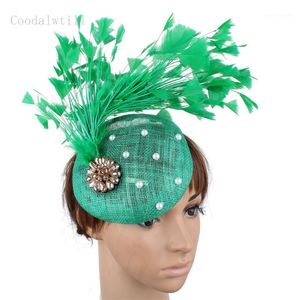 Stingy Brim Hats Red Vintage Headpiece Lino Fascinator Hat para mujeres Ladies Fedora Cap Vestido formal Wedding Feathers1