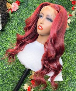 Cheveux humains vierges rouges Vague de corps Full Lace Frontal Wig Cheveux brésiliens Cheveux indiens Cheveux malaisiens Cheveux péruviens Cheveux birmans