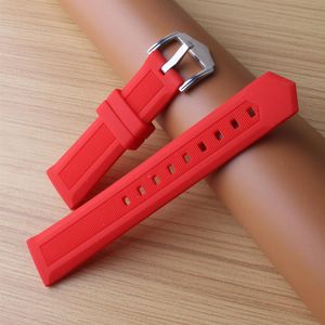 Bracelets de montre rouges 12mm 14mm 16mm 18mm 19mm 20mm 21mm 22mm 24mm 26mm 28mm Bracelets de montre en caoutchouc de silicone boucle ardillon en acier montre souple ban284h