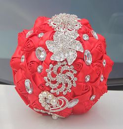 Bouquets De mariage rouge Rose artificielle douce 15 Quinceanera Bouquet cristal ruban De soie nouveau Buque De Noiva 37 couleurs W228B 8613522