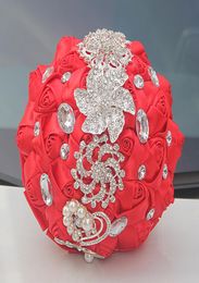 Red Wedding Bouquets Rose Artificial Sweet 15 Quinceanera Bouquet Crystal Silk Ribbon New Buque de Noiva 37 Colors W228B 4908816